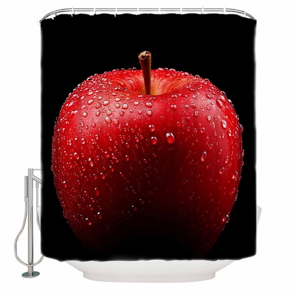 Shower Curtains Sets for Bathroom Decor Red Apples on Black Waterproof Bathroom Curtain with Hooks, Farm Fruit Water Drops for Bathroom Decor,72x72IN