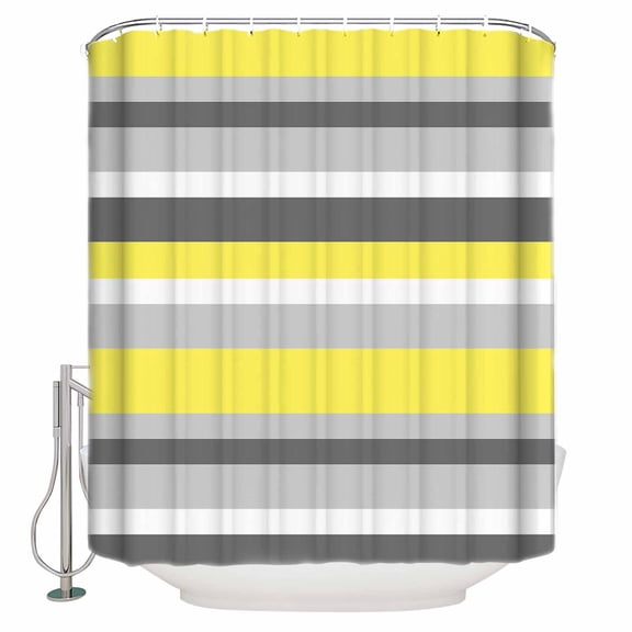 Shower Curtains Sets for Bathroom Decor Yellow Gray Stripe Waterproof Bathroom Curtain with Hooks, Geometric Texture for Bathroom Decor,60x72IN