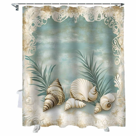 Shower Curtains Shell Bath Curtain Vintage Ocean Coastal Waterproof Bathroom Shower Curtain Set with Hooks Decoration 36 x 72 Inches