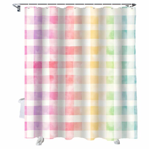 Shower Curtains Spring Pastoral Bath Curtain Watercolor Check Waterproof Bathroom Shower Curtain Set with Hooks Decoration 36 x 72 Inches