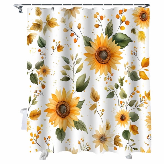 Shower Curtains Spring Sunflower Bath Curtain Watercolor Flowers Waterproof Bathroom Shower Curtain Set with Hooks Decoration 36 x 72 Inches