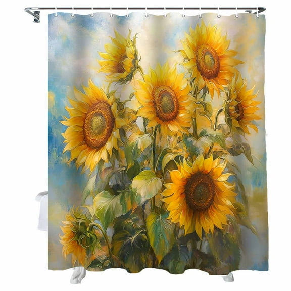 Shower Curtains Sunflower Leaves Bath Curtain Floral Oil Painting Waterproof Bathroom Shower Curtain Set with Hooks Decoration 36 x 72 Inches