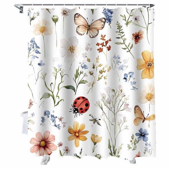 Shower Curtains Watercolor Flower Butterfly Bath Curtain Plant Leaf Waterproof Bathroom Shower Curtain Set with Hooks Decoration 72 x 84 Inches