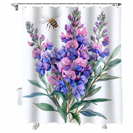 Shower Curtains Watercolor Purple Pink Lavender Bath Curtain Bee Leaf Waterproof Bathroom Shower Curtain Set with Hooks Decoration 36 x 72 Inches