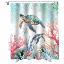 Shower Curtains Watercolor Teal Turtle Coral Bath Curtain Starfish Marine Life Waterproof Bathroom Shower Curtain Set with Hooks Decoration 36 x 72 Inches