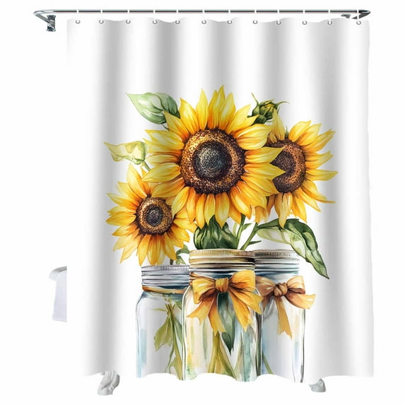 Shower Curtains Watercolor Yellow Sunflower Bath Curtain Floral Plant Waterproof Bathroom Shower Curtain Set with Hooks Decoration 72 x 72 Inches