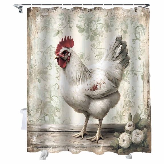 Shower Curtains White Chicken Bath Curtain Rustic Farm Animal Waterproof Bathroom Shower Curtain Set with Hooks Decoration 36 x 72 Inches