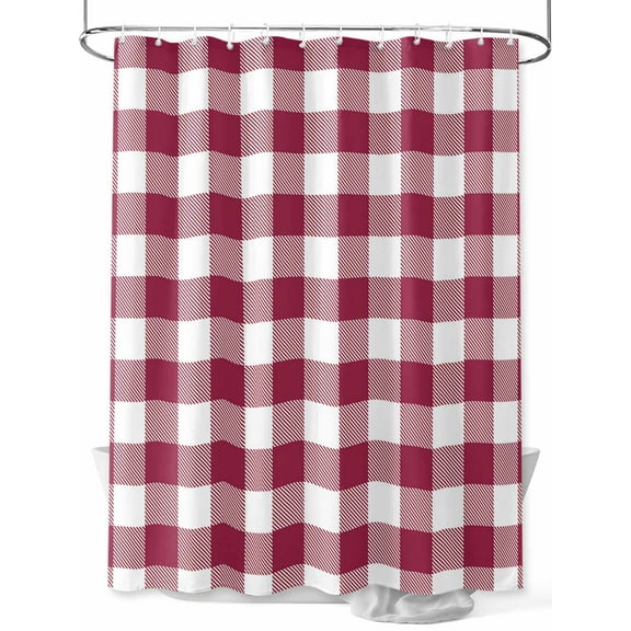 Shower Curtains Wine Red Buffalo Check Plaid Bath Curtain Farmhouse Style Waterproof Bathroom Shower Curtain Set with Hooks Decoration 72 x 72 Inches