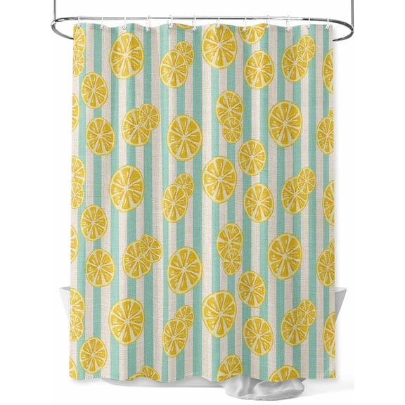 Shower Curtains Yellow Lemon Stripes Bath Curtain Summer Fruit White Blue Waterproof Bathroom Shower Curtain Set with Hooks Decoration 72 x 72 Inches