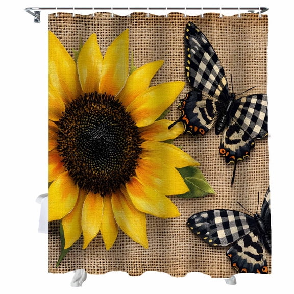 Shower Curtains Yellow Sunflower Bath Curtain Black White Plaid Butterfly Waterproof Bathroom Shower Curtain Set with Hooks Decoration 72 x 72 Inches