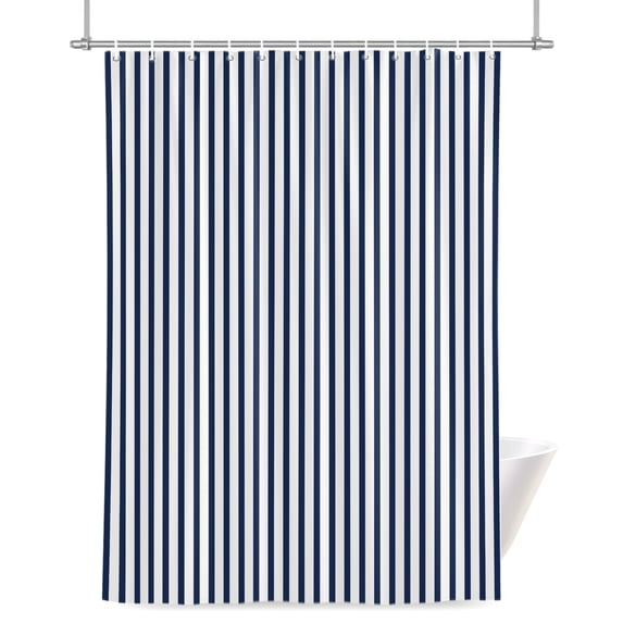 Shower Curtains for Bathroom-36"x72",Abstract Navy Blue Stripe Waterproof Bath Curtain Grommet Shower Curtain Set with Hooks