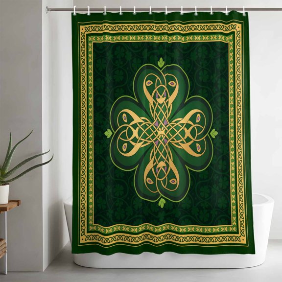 Shower Curtains for Bathroom-36"x72",Abstract Shamrock Celtic Knot Waterproof Bath Curtain Grommet Shower Curtain Set with Hooks
