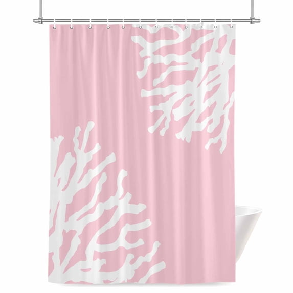 Shower Curtains for Bathroom-36"x72",Abstract White Coral on Pink Waterproof Bath Curtain Grommet Shower Curtain Set with Hooks