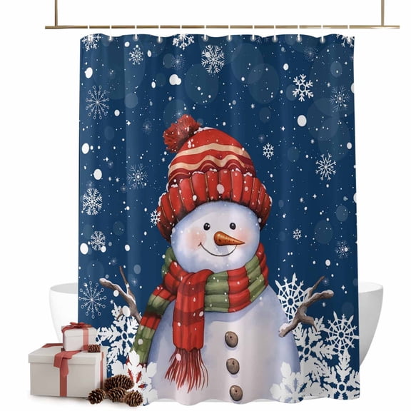 Shower Curtains for Bathroom-36"x72",Cute Snowmen on Dark Blue Waterproof Bath Curtain Grommet Shower Curtain Set with Hooks
