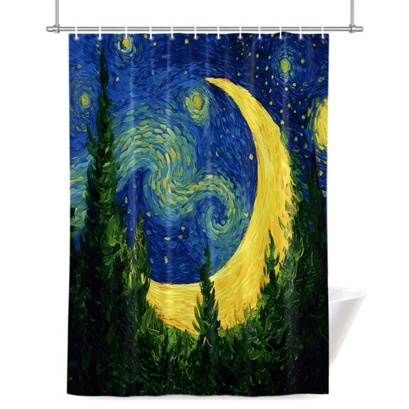 Shower Curtains for Bathroom-36"x72",Giant Moon Forest Expressionist Art Waterproof Bath Curtain Grommet Shower Curtain Set with Hooks