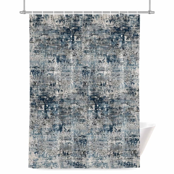 Shower Curtains for Bathroom-36"x72",Gradient Grey Navy Blue Waterproof Bath Curtain Grommet Shower Curtain Set with Hooks