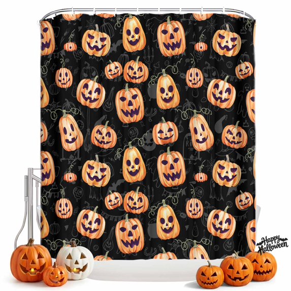 Shower Curtains for Bathroom-36"x72",Halloween Pumpkin Ghost on Black Waterproof Bath Curtain Grommet Shower Curtain Set with Hooks