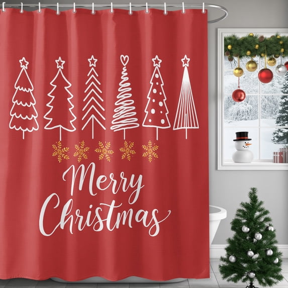 Shower Curtains for Bathroom-36"x72",Merry Christmas Words Waterproof Bath Curtain Grommet Shower Curtain Set with Hooks,