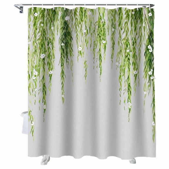Shower Curtains for Bathroom-36"x72",Spring Green Willows Flower Waterproof Bath Curtain Grommet Shower Curtain Set with Hooks
