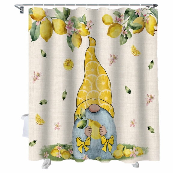 Shower Curtains for Bathroom-36"x72",Summer Lemon Gnome Flower Leaf Waterproof Bath Curtain Grommet Shower Curtain Set with Hooks