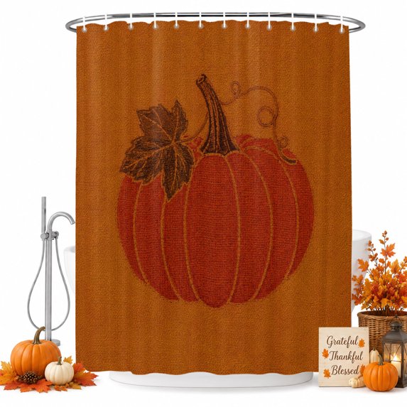 Shower Curtains for Bathroom-36"x72",Thanksgiving Terracotta Pumpkins Waterproof Bath Curtain Grommet Shower Curtain Set with Hooks