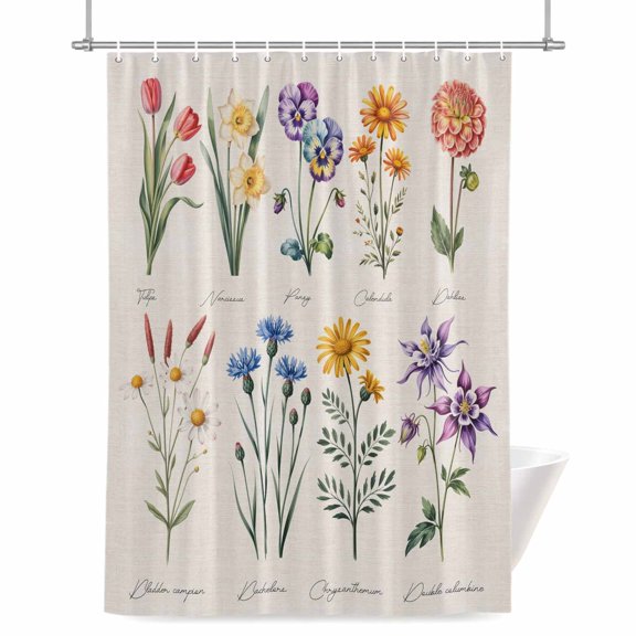 Shower Curtains for Bathroom-36"x72",Vintage Chic Colored Blooming Flower Waterproof Bath Curtain Grommet Shower Curtain Set with Hooks
