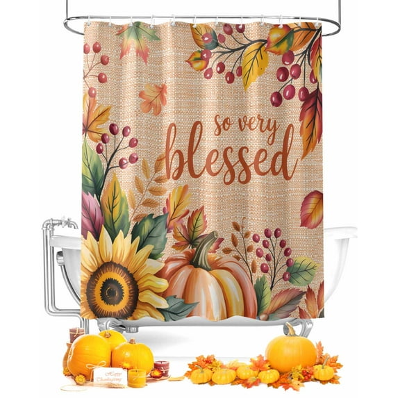 Shower Curtains for Bathroom-36"x72",Watercolor Autumn Pumpkin Waterproof Bath Curtain Grommet Shower Curtain Set