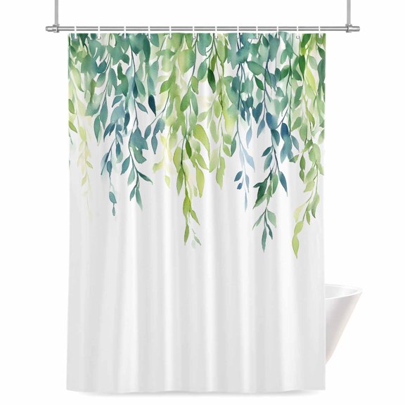 Shower Curtains for Bathroom-36"x72",Watercolor Foliage Pastoral Willow Waterproof Bath Curtain Grommet Shower Curtain Set with Hooks