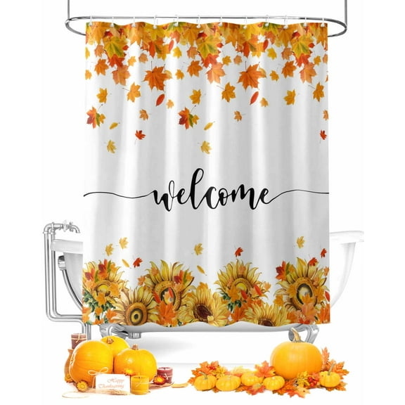 Shower Curtains for Bathroom-36"x72",Welcome Words on White Waterproof Bath Curtain Grommet Shower Curtain Set