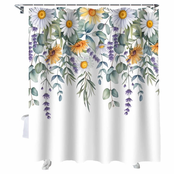 Shower Curtains for Bathroom-60"x72",Farm Daisy Lavender Eucalyptus Waterproof Bath Curtain Grommet Shower Curtain Set with Hooks