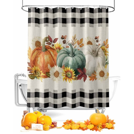 Shower Curtains for Bathroom-60"x72",Thanksgiving Pumpkin Fall Sunflower Waterproof Bath Curtain Grommet Shower Curtain Set