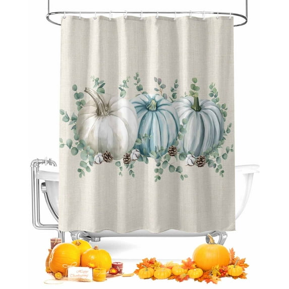 Shower Curtains for Bathroom-60"x72",Thanksgiving Watercolor Pumpkin on Linen Waterproof Bath Curtain Shower Curtain Set