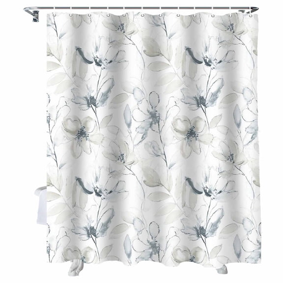 Shower Curtains for Bathroom-60"x72",Watercolor Floral Grey Beige Waterproof Bath Curtain Grommet Shower Curtain Set with Hooks