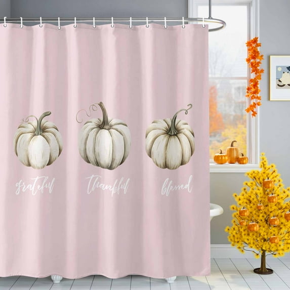 Shower Curtains for Bathroom-60"x72",Watercolor White Pumpkin Waterproof Bath Curtain Grommet Shower Curtain Set with Hooks