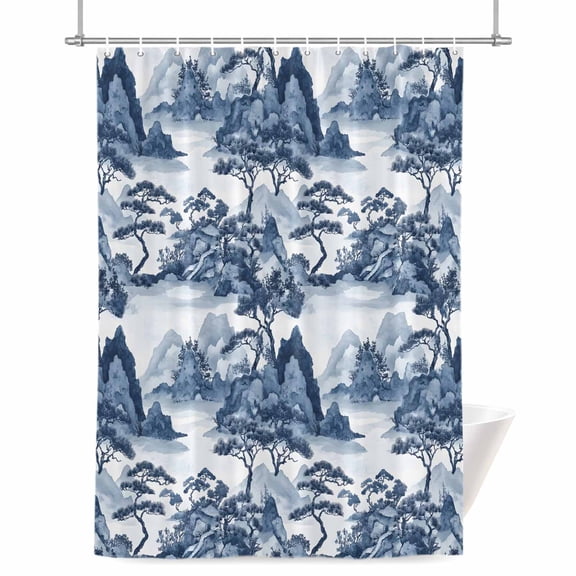 Shower Curtains for Bathroom-72"x72",Chinese Style Plant Garden Landscape Waterproof Bath Curtain Grommet Shower Curtain Set with Hooks