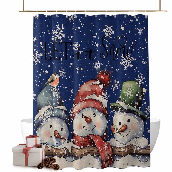 Shower Curtains for Bathroom-72"x72",Christmas Snowman Dark Blue Waterproof Bath Curtain Grommet Shower Curtain Set with Hooks