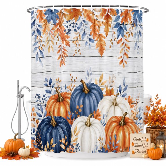 Shower Curtains for Bathroom-72"x72",Fall Pumpkin Maple Leaf Waterproof Bath Curtain Grommet Shower Curtain Set with Hooks