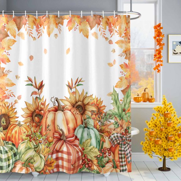 Shower Curtains for Bathroom-72"x72",Fall Sunflowers Thanksgiving Pumpkin Waterproof Bath Curtain Grommet Shower Curtain Set with Hooks