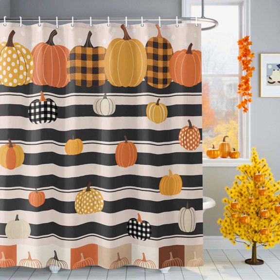 Shower Curtains for Bathroom-72"x72",Fall Thanksgiving Abstract Pumpkin Waterproof Bath Curtain Grommet Shower Curtain Set with Hooks