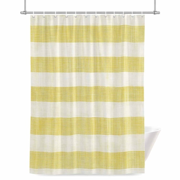Shower Curtains for Bathroom-72"x72",Farmhouse Yellow Linen Stripes Waterproof Bath Curtain Grommet Shower Curtain Set with Hooks