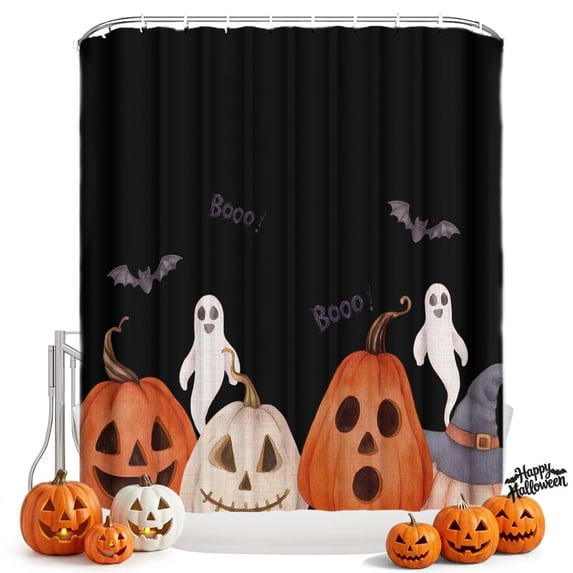 Shower Curtains for Bathroom-72"x72",Pumpkin Ghost Halloween Waterproof Bath Curtain Grommet Shower Curtain Set with Hooks