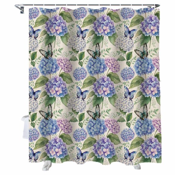 Shower Curtains for Bathroom-72"x72",Retro Hydrangea Linen Texture Waterproof Bath Curtain Grommet Shower Curtain Set with Hooks