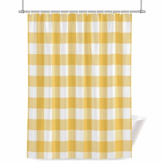 Shower Curtains for Bathroom-72"x72",Rustic Country Yellow and White Buffalo Checked Waterproof Bath Curtain Grommet Shower Curtain Set with Hooks