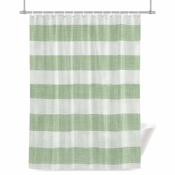 Shower Curtains for Bathroom-72"x72",Sage Green Linen Striped Waterproof Bath Curtain Grommet Shower Curtain Set with Hooks