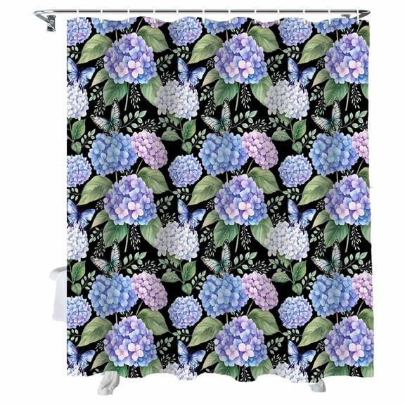Shower Curtains for Bathroom-72"x72",Spring Hydrangea Leaf Butterfly Waterproof Bath Curtain Grommet Shower Curtain Set with Hooks