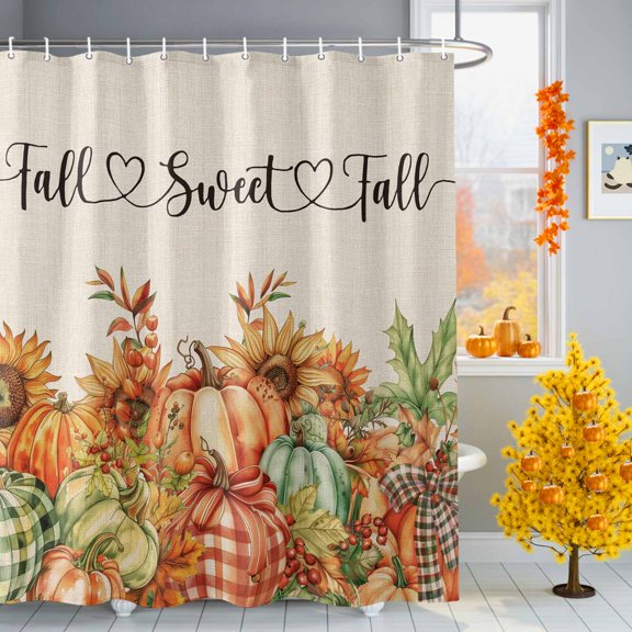 Shower Curtains for Bathroom-72"x72",Thanksgiving Fall Plaid Pumpkin Waterproof Bath Curtain Grommet Shower Curtain Set with Hooks