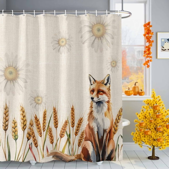 Shower Curtains for Bathroom-72"x72",Thanksgiving Fox Autumn Daisy Waterproof Bath Curtain Grommet Shower Curtain Set with Hooks