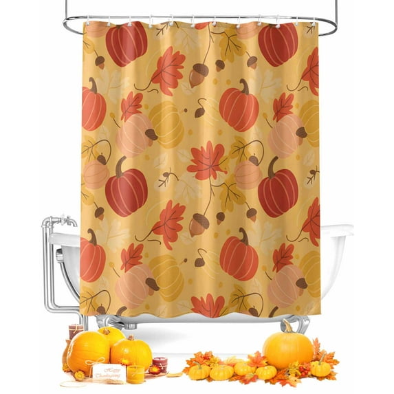 Shower Curtains for Bathroom-72"x72",Thanksgiving Pumpkin Fall Orange Maple Leaf Seamless Waterproof Bath Curtain Shower Curtain Set