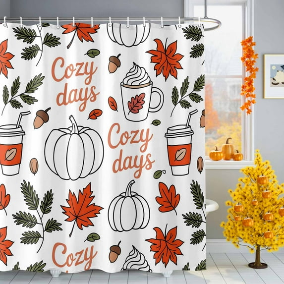 Shower Curtains for Bathroom-72"x72",Watercolor Autumn Pumpkin Coffee Waterproof Bath Curtain Grommet Shower Curtain Set with Hooks