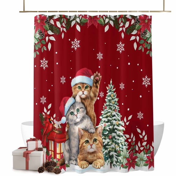 Shower Curtains for Bathroom-72"x72",Xmas Cat Tree Flower Leaf Waterproof Bath Curtain Grommet Shower Curtain Set with Hooks